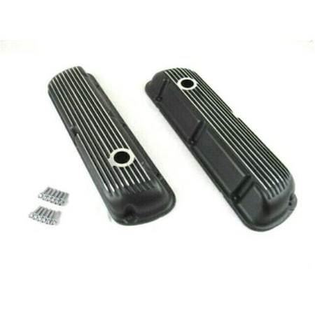 Absurdo Nostalgic Aluminum Finned Valve Cover with Hole for 1964-1973 SBF 260-351W, Black AB2192317